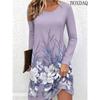 New Autumn Women's Fashionable Dresses Long Sleeved Round Neck Floral Print Loose Home Casual Dress