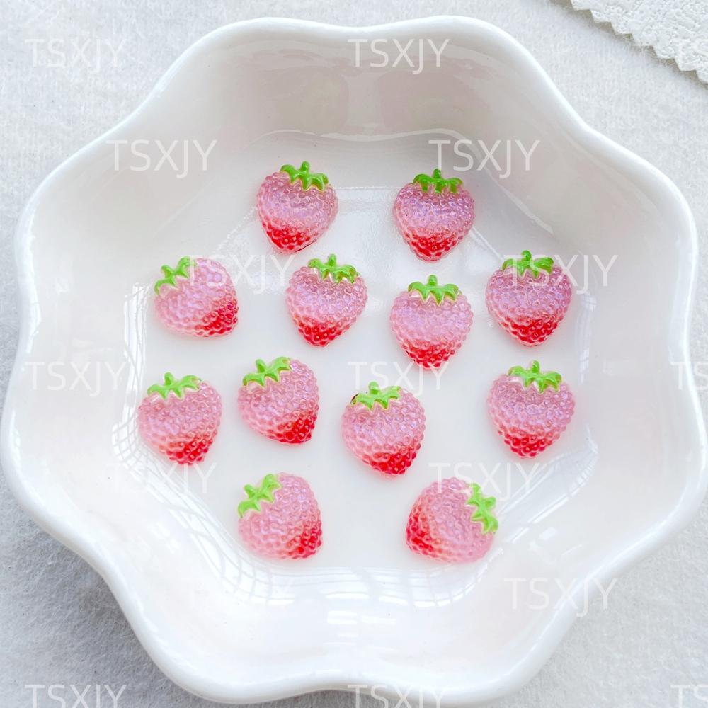 50pcs pink 3D Strawberry Cute Nail Charms Flatback Resin Rhinestone Gems Red Strawberry Designs Nail Decoration Jewelry
