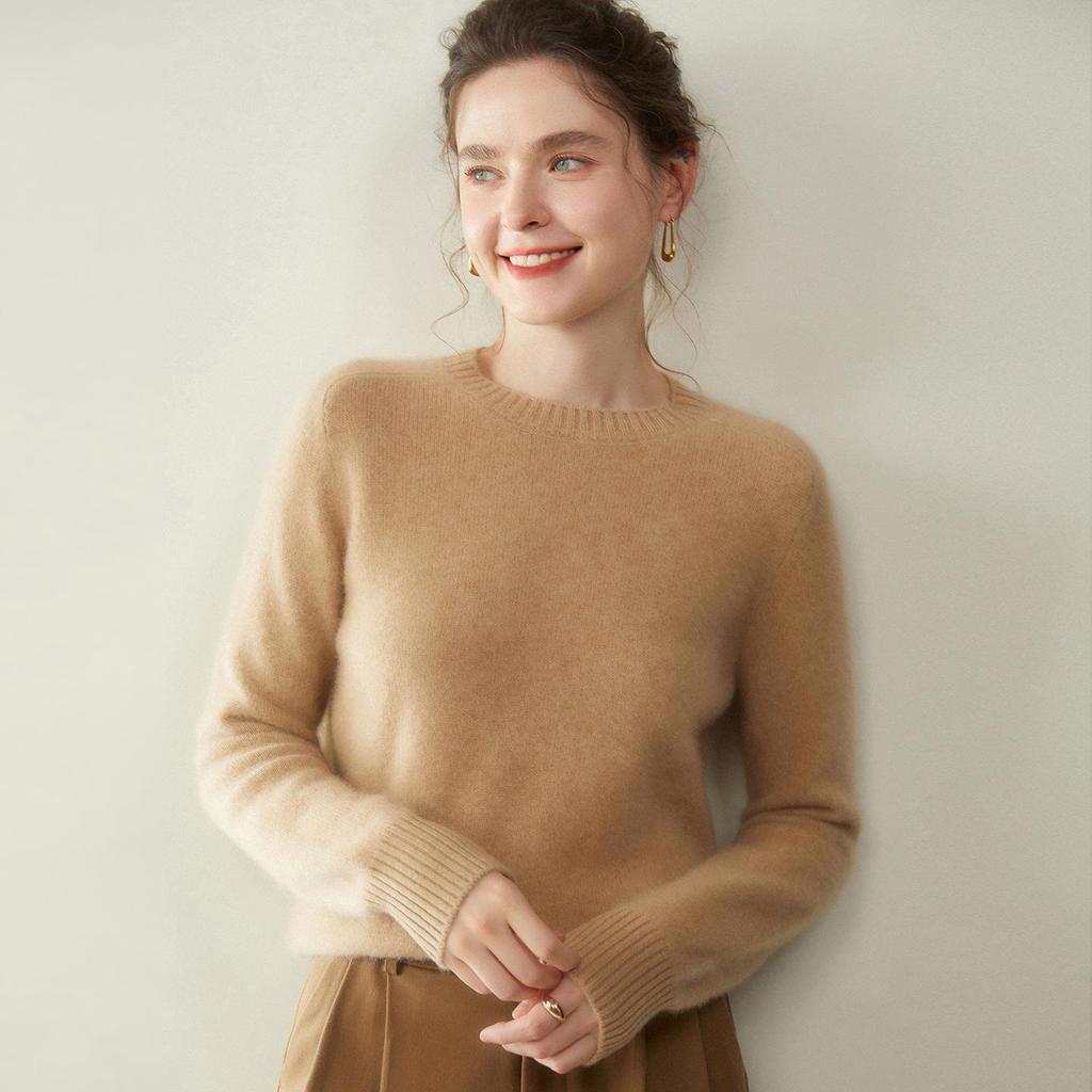 Damen Kaschmir Pullover mit Rundhalsausschnitt - Herbst/Winter Kollektion 2025, Sattelschulter, Verdickt, Uni-Farben, Lockere Passform, Figurschmeichelnde Strick-Basis.