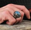 "European & American Craftsmen's Blue Carved Diamond Ring - Retro Men's Design"