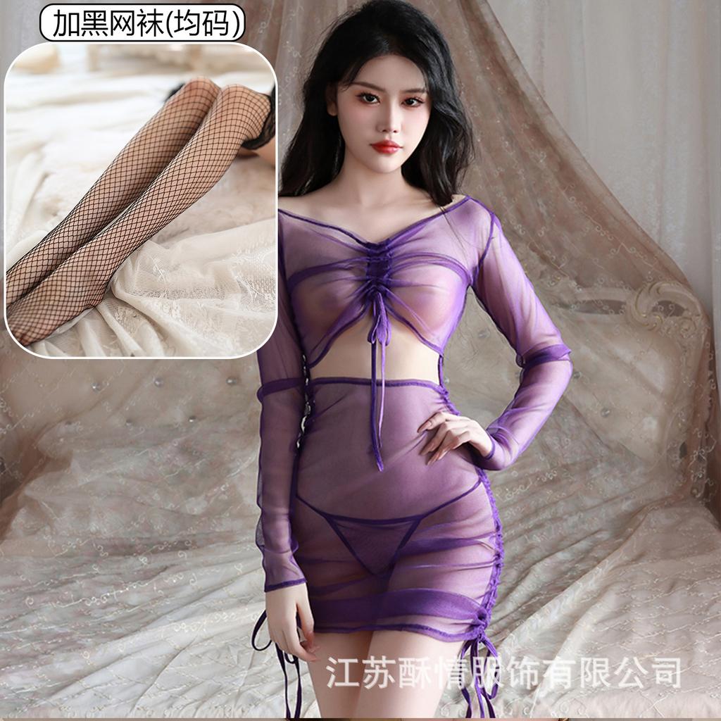 Sex Underwear Perspective Long Sleeve Hip Wrap Dress Passion Hot Sexy Uniform Seduction Suit