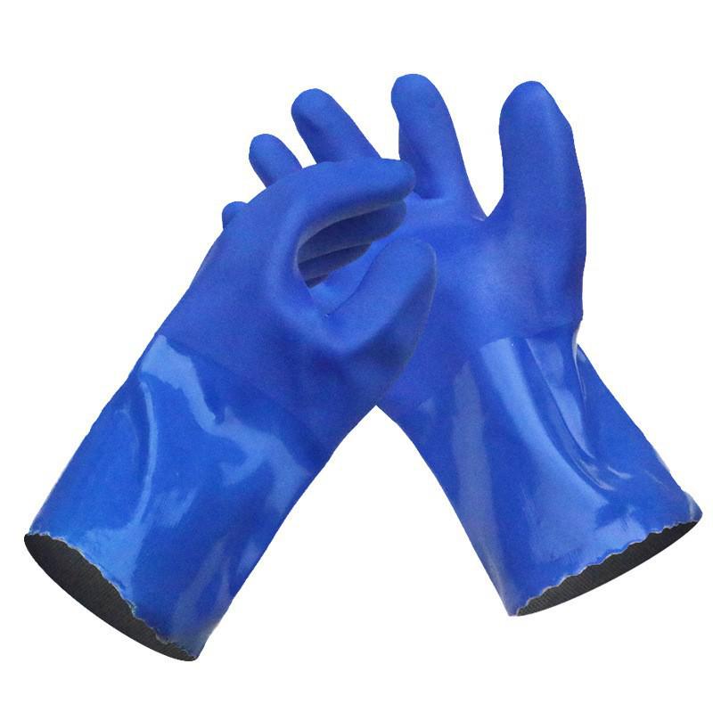 Industrial Acid & Alkali Resistant Blue PVC Gloves - Oil-Proof, Slip & Wear-Resistant, Thick Dip-Coated.