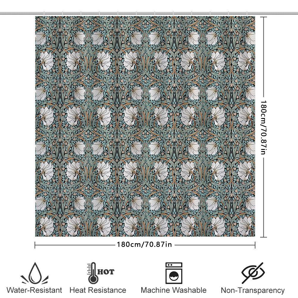 Vintage Floral Shower Curtain Soft Fabric Decorative Bath Rug Cover With Rod Pocket For Home Bathroom Decorations