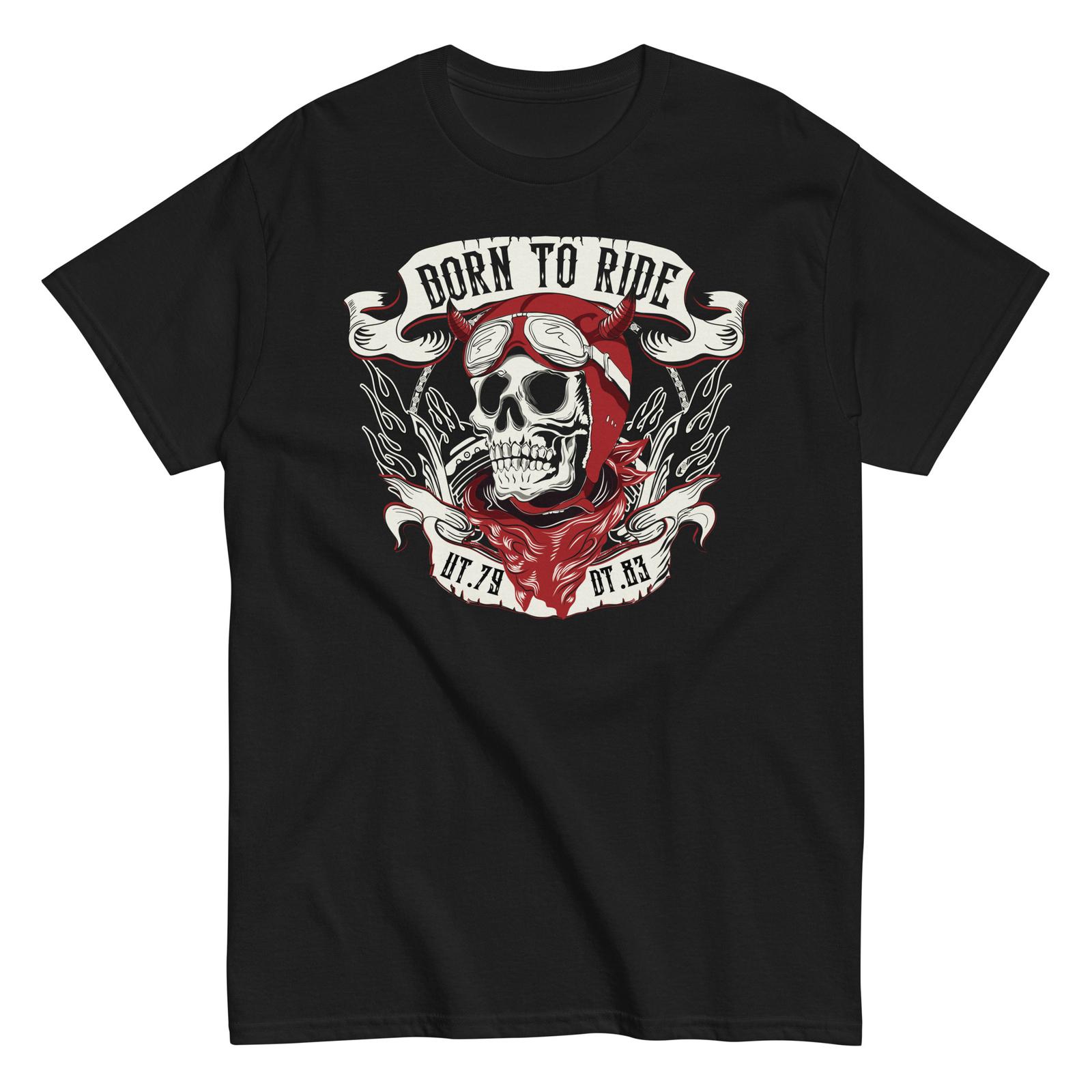 Biker T-shirt Motorbike Motorcycle Skull Bike Born To Ride Unisex T-shirt S