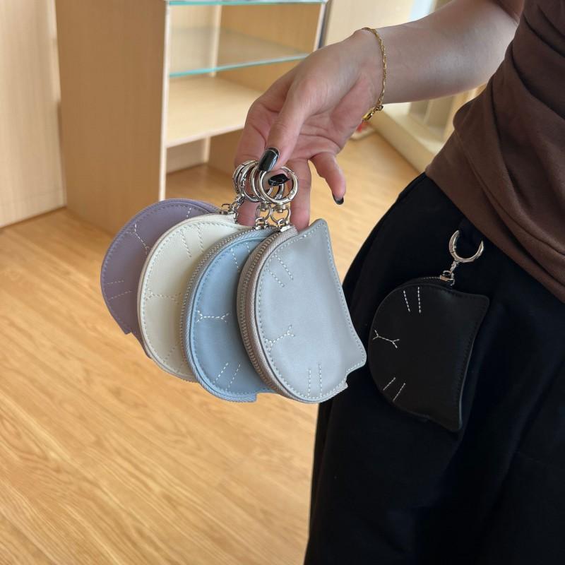 Ins Sheepskin Change Purse Soft Cute Retro Small Cat Coin Lipstick Earphone Bag Pendant