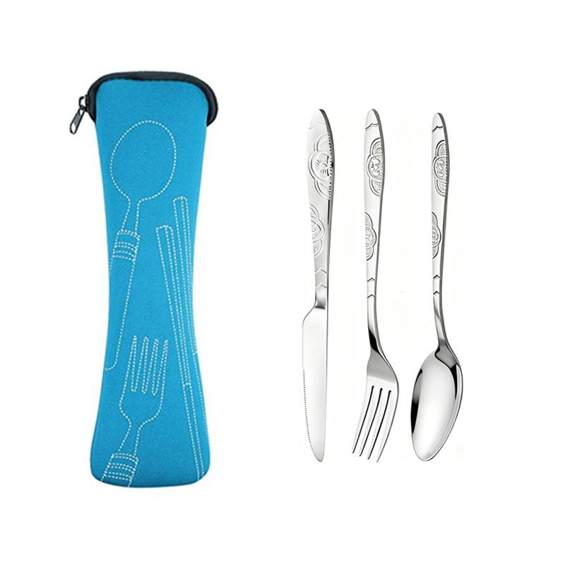 3pcs/set Dinnerware Portable Printed Stainless Steel Spoon Fork Steak Knife Set Travel Cutlery Table