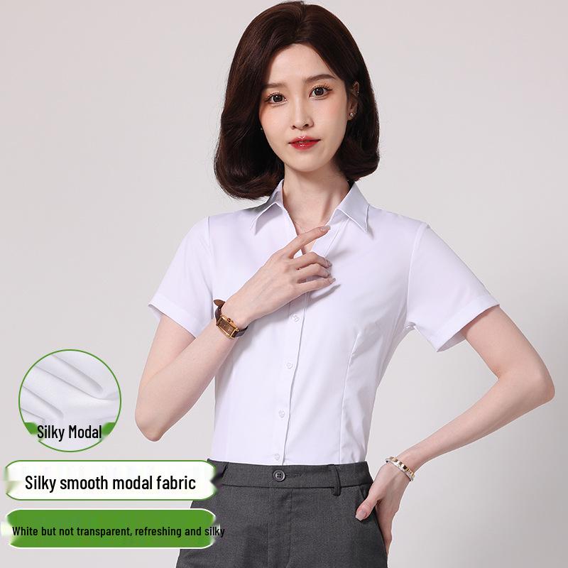 Women's Long Sleeve Professional White Stretch Shirt for College Students and Teachers