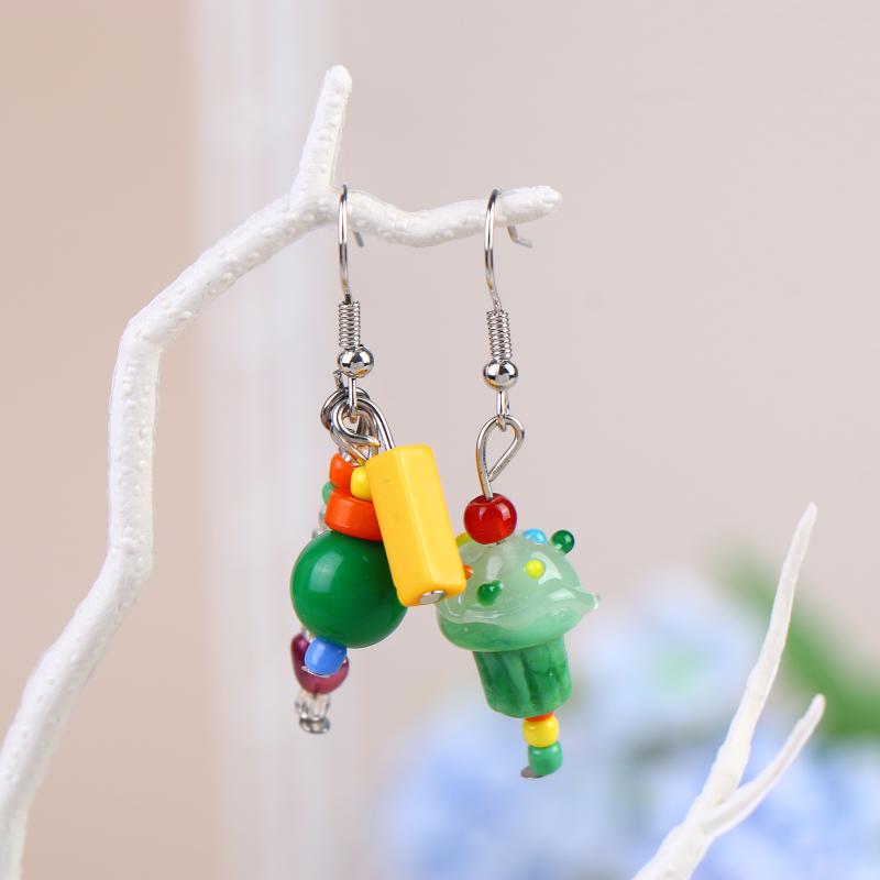 Asymmetric Handmade Geometric Candy Beads Ins Drop Earrings Women Dopamine Colorful Metal Earrings Gift