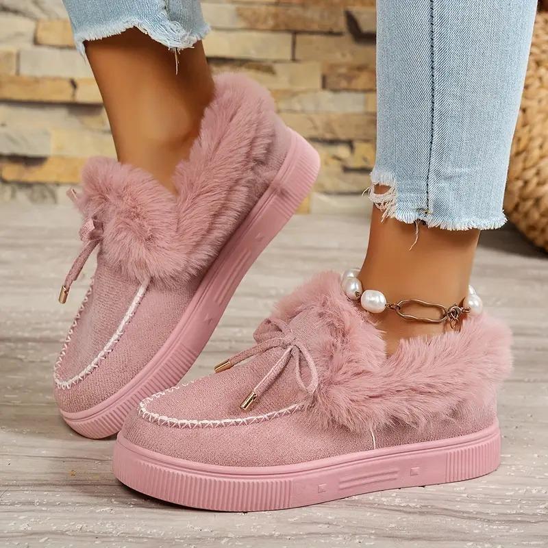 2025 New Solid Color Furry Females Feetwear Women Winter Cotton Shoes Plush Warm Snow Boots Ladies Casual Flat Short Boots