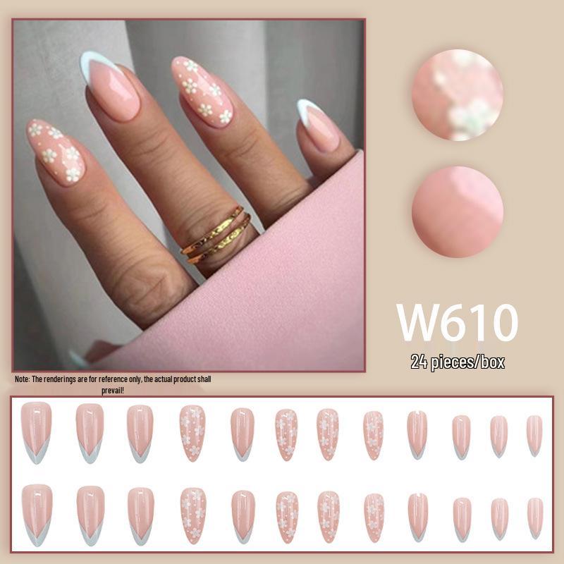 Hot-Selling Pink Floral Detachable Short Fake Nails - Sweet Fashion Pieces