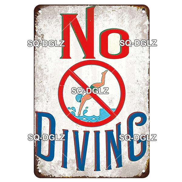 SQ-DGLZ Vintage Metallskylt Varning Haj Poolregler Tennskylt Havsbutiksskylt Hembar Väggdekor Klistermärke Dekorationsplatta Affisch