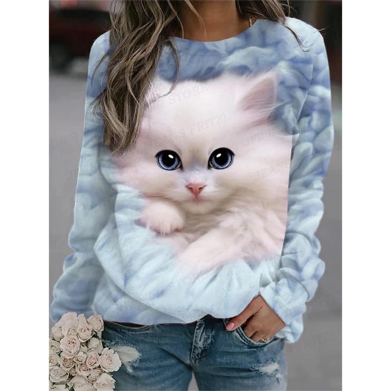 Cute Cat Hoodies Women Fashion Hoodie Animal Cat Print Sweatshirt Kawaii Coats Oversized Hoody Women Sweats Women's Clothing Y2k