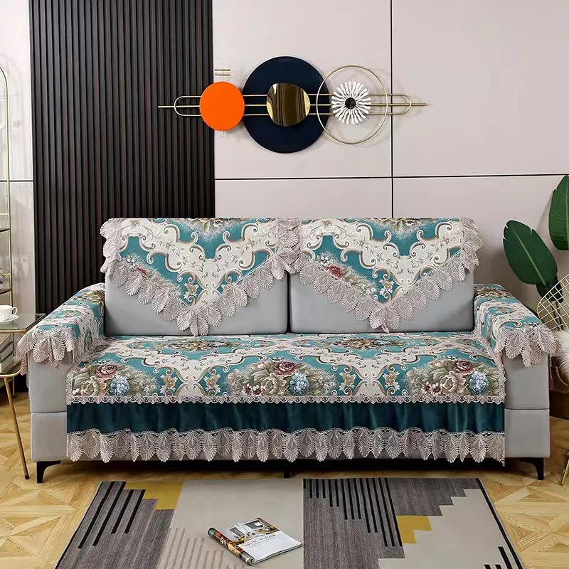 

Modern Minimalist Sofa Cushions Four Season Universal Multi Color Lace Neil Anti Slip Fabric Long Square High-end Sofa Cushion 90x90cm 1pcs зелений