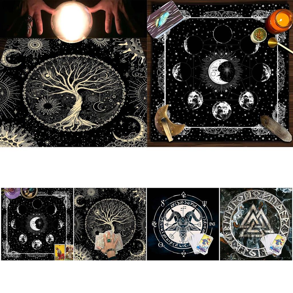 Mantel de Tarot Adivinaciones Rúnicas Cubremesa Oráculos de Astrología Tapete para Juego de Mesa Forma Cuadrada Péndulo Mantel de Altar