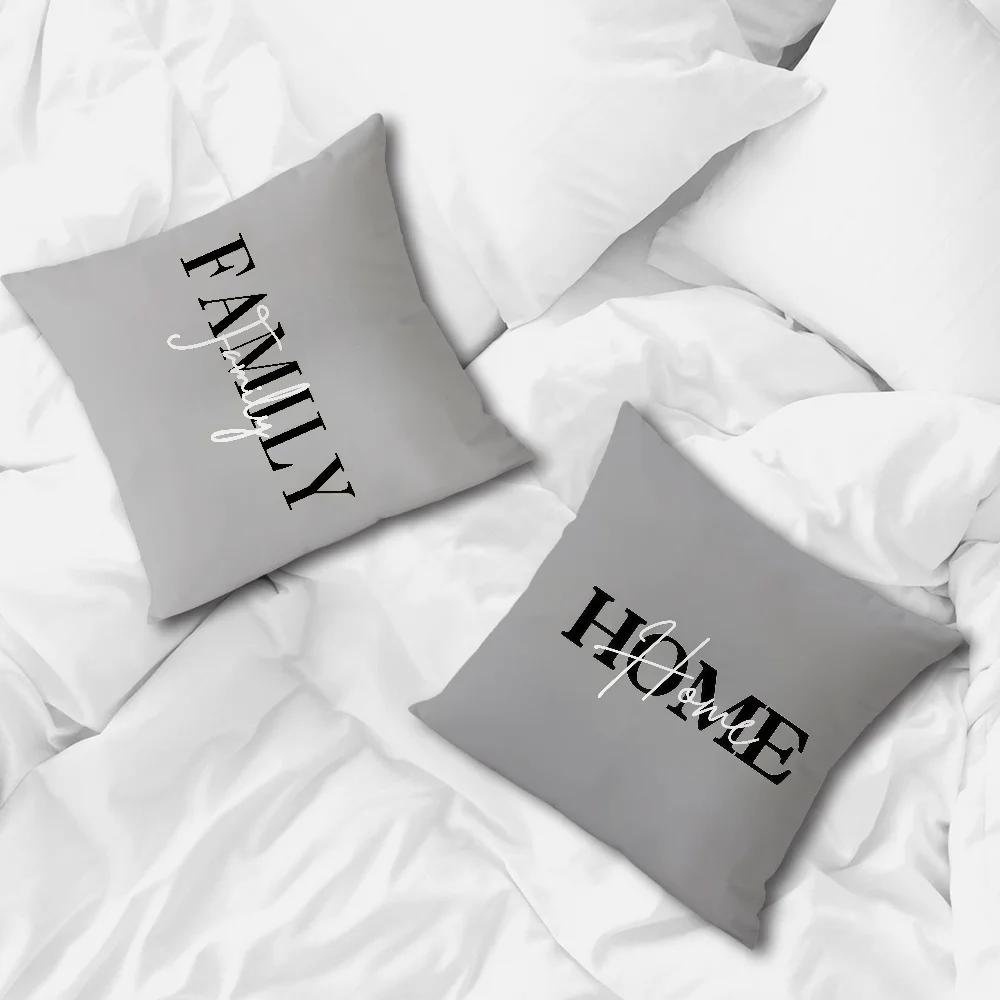 Grey Pillowcases With Home Family Love Motifs Office Car Sofa Bed Cushion Cover Home Bedroom Decoration