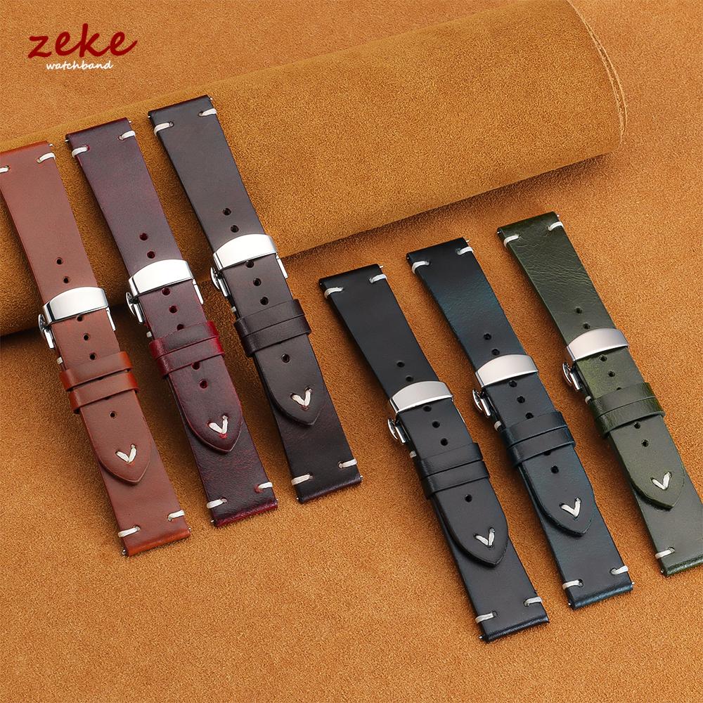 Vintage Oil Wax Leather Watch Band 18mm20mm 22mm Bracelet for Seiko Butterfly Buckle Stitching Cowhide Strap for Omega Watchband