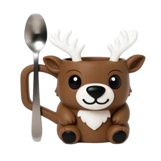 Christmas Deer Ice Cream Pint Holder with Spoon Cute Animal Cooler Sleeve Leak Proof Popsicle Cozy Beer Can Holder Deer Lover Gifts