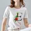 O Neck White Top Women 2022 Summer Casual T Shirt Basic Flower Color Letter Name Pattern Print Short Sleeve Tops Ladies Clothes