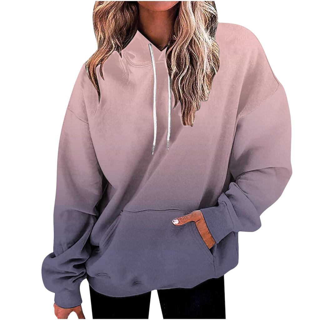 Kids 3D Gradient Printed Long Sleeve Loose Hooded Sweatshirt Simple Girl Casual Long Sleeve Pullover