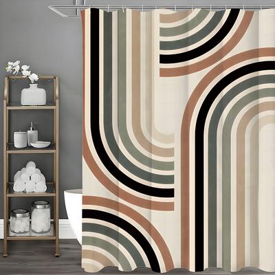 Modern Simple Arch Shower Curtain, Bathroom Decorative Shower Curtain, Waterproof Shower Curtain with Hooks