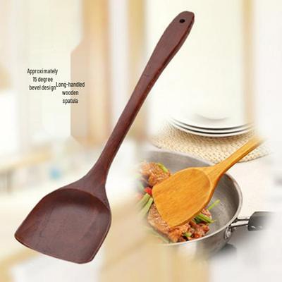 Long-Handled Natural Wooden Spatula for Non-Stick Cooking