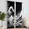 2 Pcs   Versatile Polyester Transparent Curtains for Home Decoration Japanese Wave & Dragon Design for Use In Bedrooms and Living