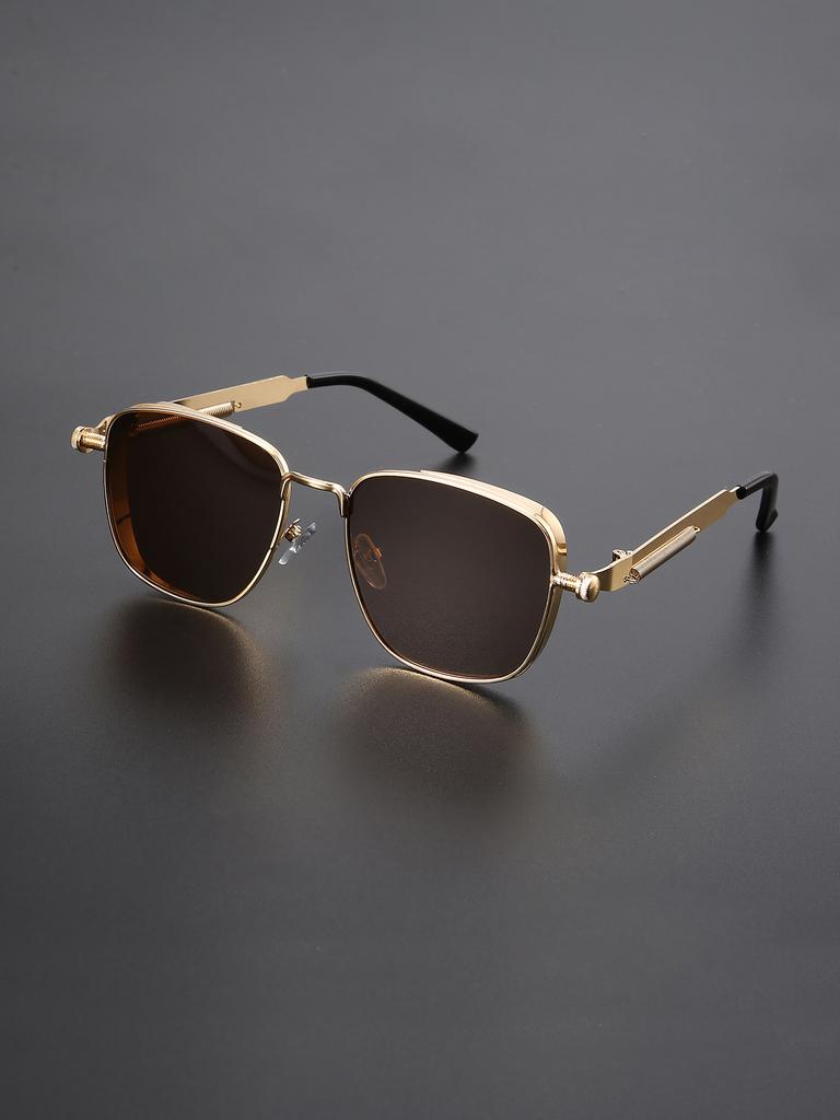 1pc Vintage Steampunk Square  Metal Frame Sunglasses with Full-Rim  Decorative Eyewear for Women Men Business Driving Glasses