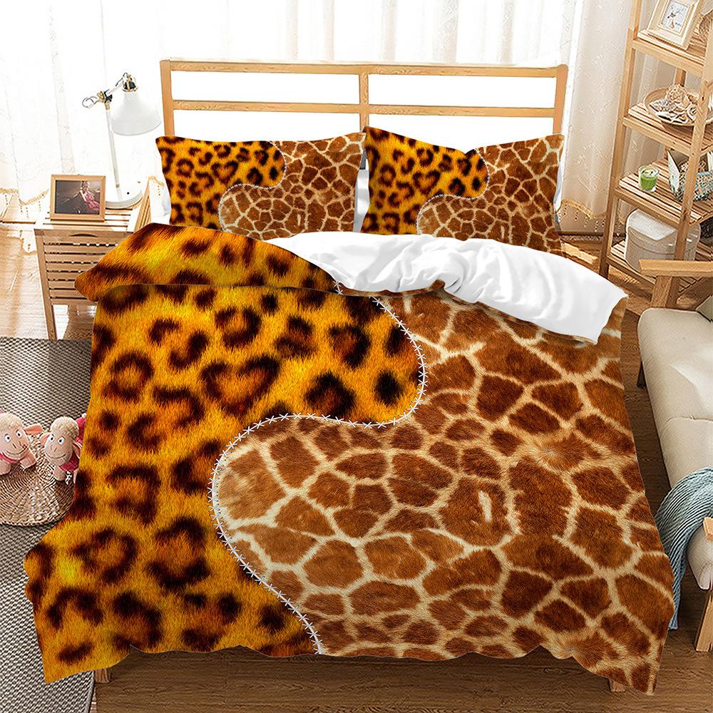 Three-Piece Animal Texture Cowhide Quilt Cover Digital Printing Kit Bedding
