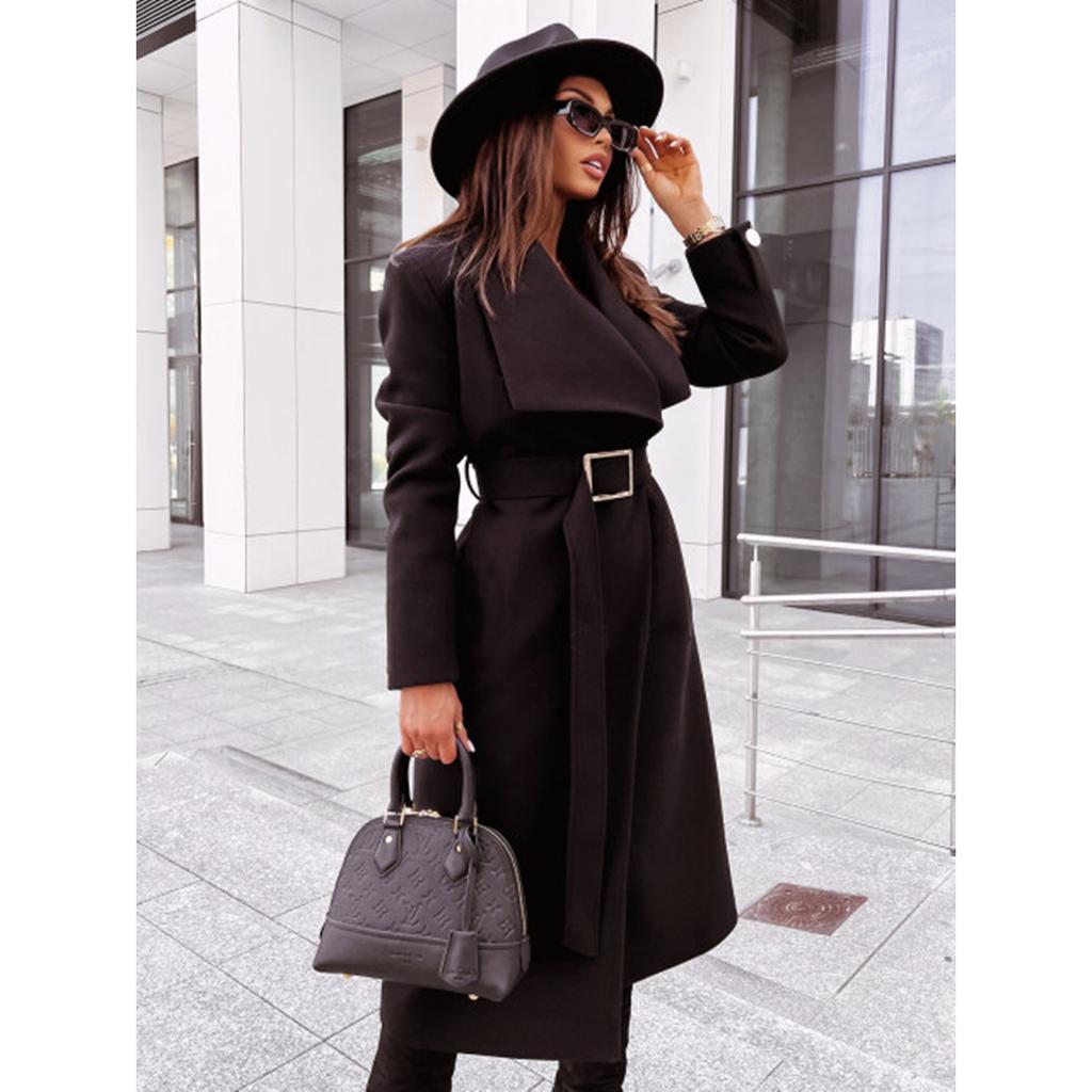 French-Inspired Wool Wrap Coat 2025 - V-Neck Single Breasted Coatigan W/ Cinched Belt, Tailored Fully Lined Outerwear for Office To Gala