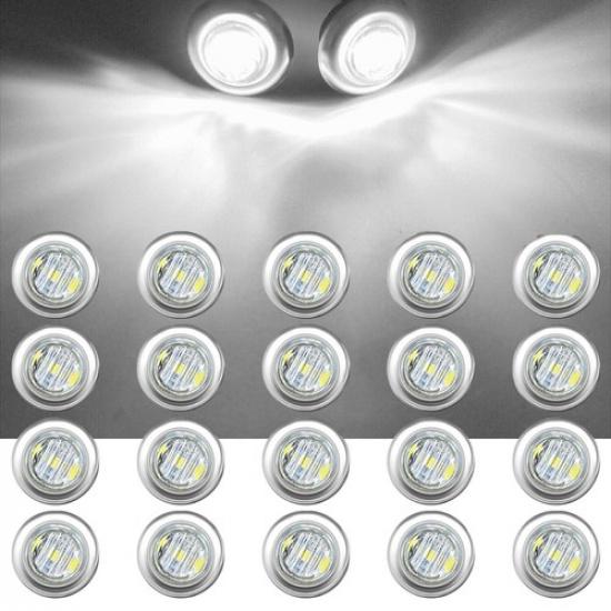 

20X 3/4 Stailness Trailer Truck White LED Side Marker Base Light Waterproof US
