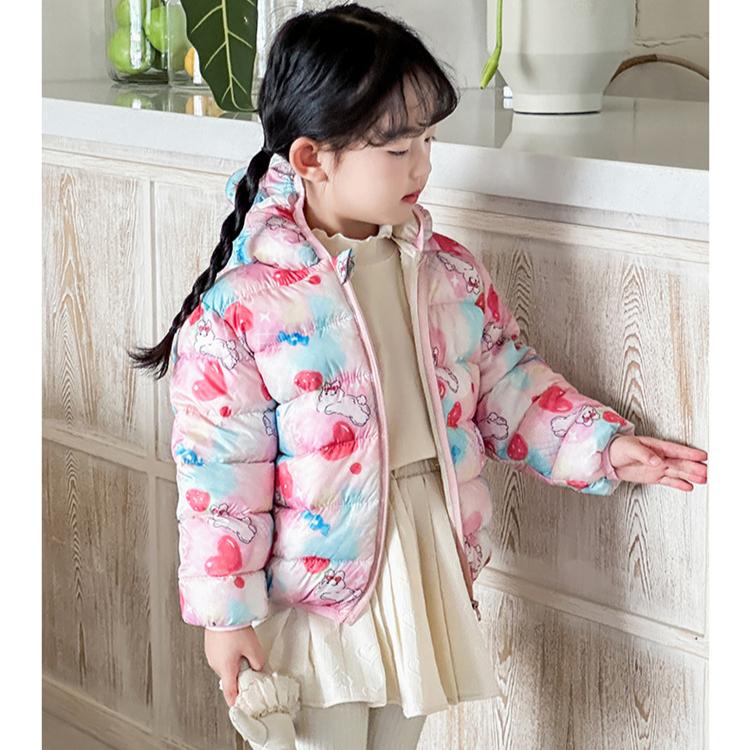 Korean Style Winter Baby Girl Thickened Short Cotton-padded Jacket Girls' Warm Cotton-padded Clothes Children's Autumn Cute Pink Cartoon Print Coats
