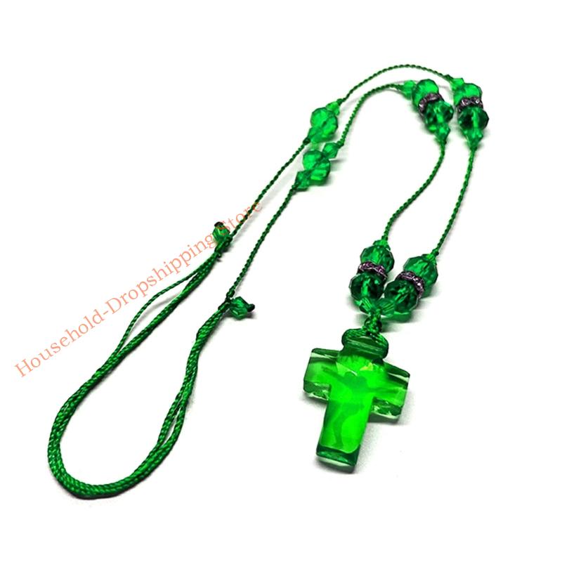 85AD Multiple-facets Crystal Bead Rosary Necklace Bead Chain Pendant