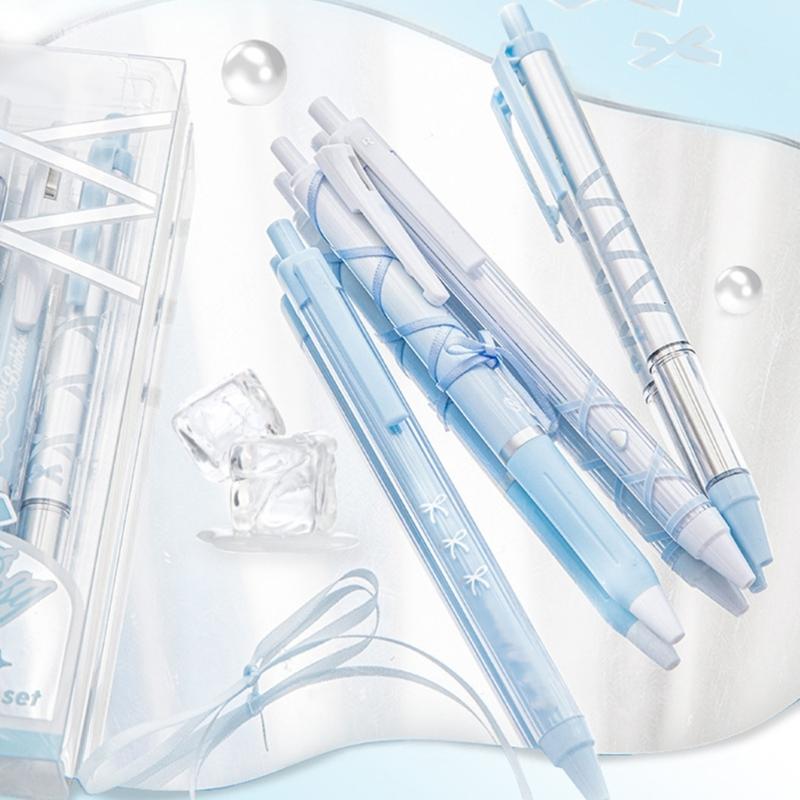 4 Pcs 0.5mm Gel Ink Pen Ballet Strap Bows Neutral Pen Retractable Black Ink Gel Pen Lovely Pressing Pen for Journaling