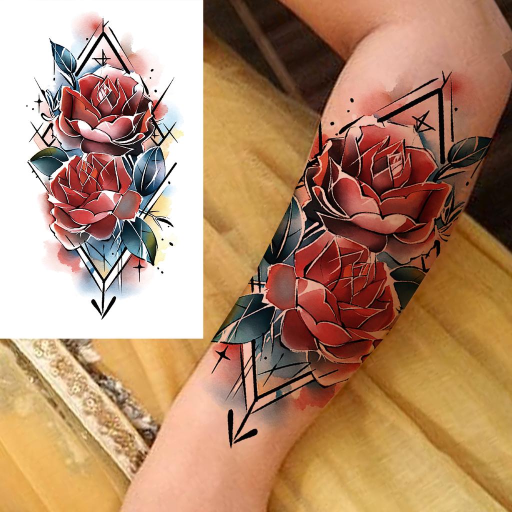 1 Sheet 3D Flower Temporary Tattoos Sleeve For Women Girls Watercolor Peony Rose Sexy Tattoo Sticker Water Transfer Transferable