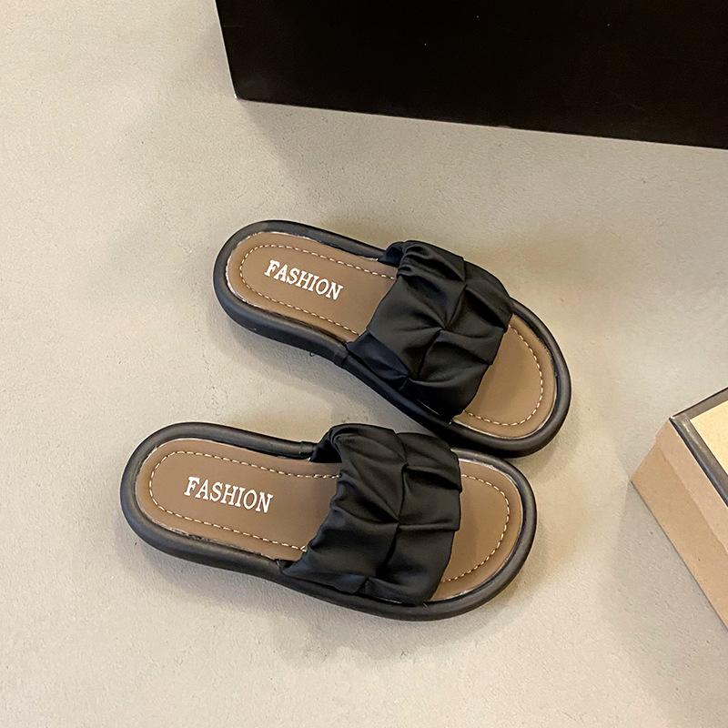 Premium thick-bottomed one-word slippers for women's summer outer wear fashionable new flat-bottomed non-slip casual cool slippers