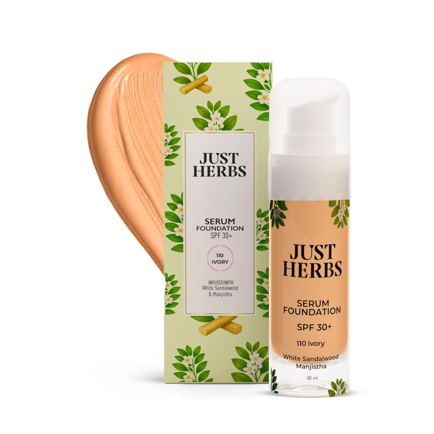 

Сыворотка-тональная основа Just Herbs SPF 30+ | Наращиваемое покрытие и натуральный финиш | Без парабенов, без минерального масла | Для индийских оттенков кожи | Легкая и H