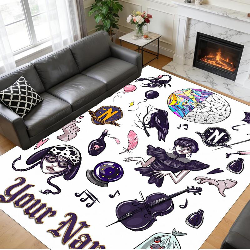 Crystal Velvet Rug Custom Name Text, Soft Non Slip Floor Mat Home DecorWednesday Addams