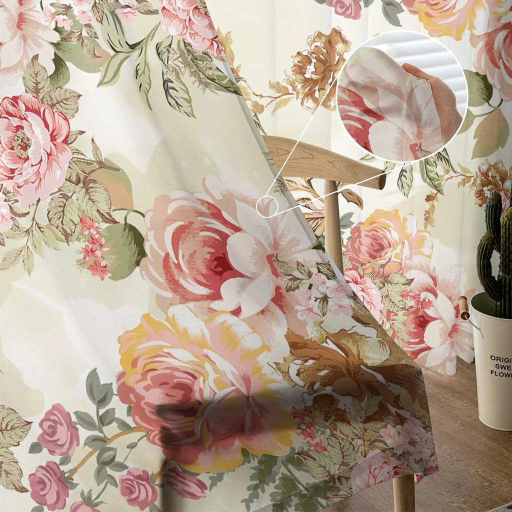 Vintage Floral Abstract Overlay Foliage Voile Sheer Curtains Living Room Window Tulle Curtain Kitchen Bedroom Drapes Home Decor