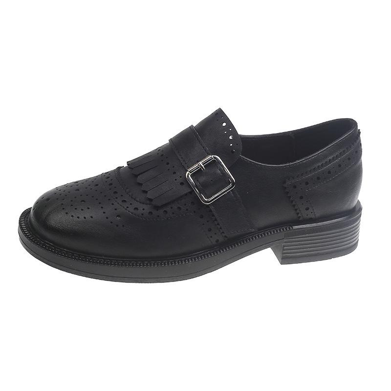 Round Head Fringed Retro Medieval Style Shallow Mouth Leather Shoes One Pedal Lazy British College Single Shoes Leather Shoes Autumn