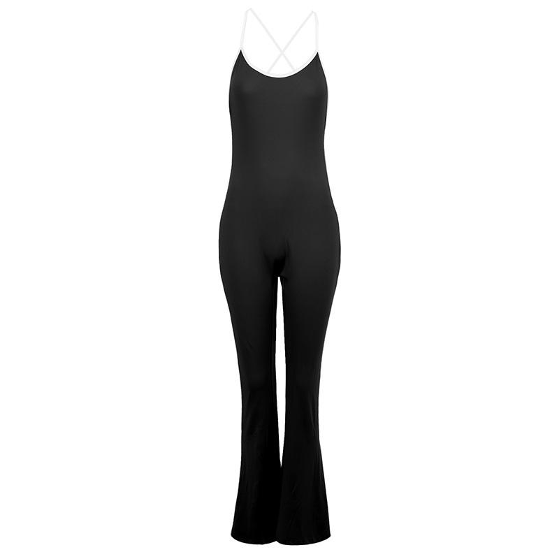 AD042 New Sexy Casual Sport Yoga Backless Solid Color Jumpsuit