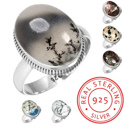 925 Sterling Silver Ring Women Gemstone Handmade Jewelry Easter Gift Crazy Lace Agate Dalmatian Dendrite Opal Eudialyte Howlite K2 Jasper Fashion