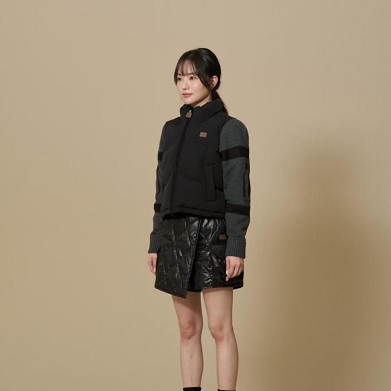 Penguin Knit Sleeve Puffer  Black 
