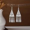 Ethnic Miao Silver Tassel Earrings - Retro Long Dangle Scenic Studs for Women