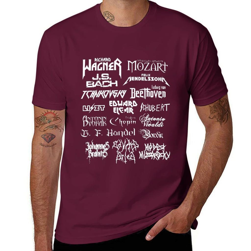 Koszulka z klasycznymi kompozytorami heavy metalową czcionką dla chłopców białe ubrania kawaii vintage koszulki męskie