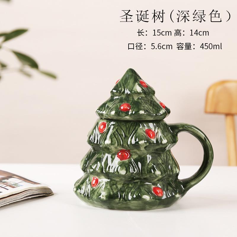 European Ceramic Coffee Mug with Lid Christmas Santa Claus Snowman Reindeer Cartoon Ceramic Breakfast Milk Mug Christmas Gift