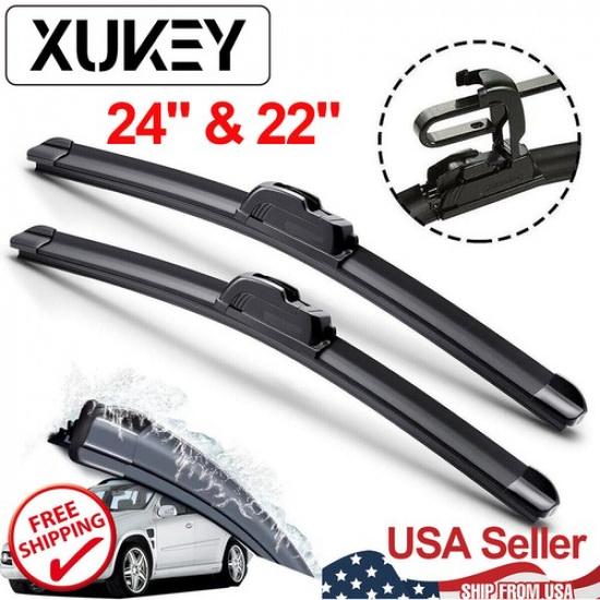 Front Driver Passenger Side Blades Pair Wiper 24 22  Frameless Fits Hook Arm Car