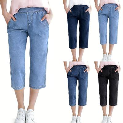 Damen Gerade Hosen Jeans Mit Taschen Lässige Denim Hosen