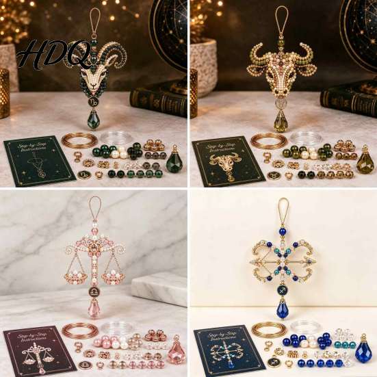 Relaxing Screen Free Activities 12 Zodiac Blessing Beaded Ornament DIY Kit Beginner Friendly Sign Handmade Constellation Ornaments Beading Craft Set,