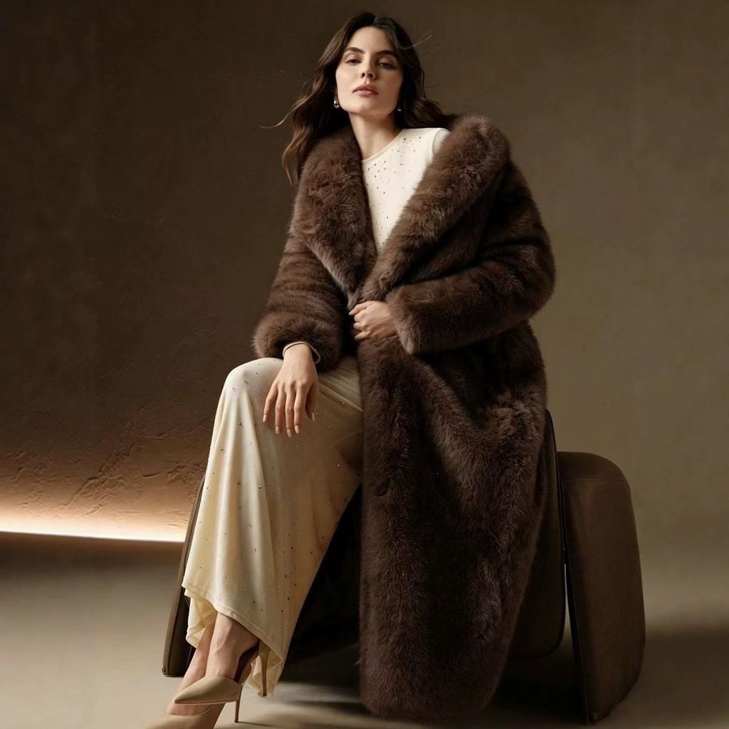 Thickened warm imitation fox fur long loose coat high-end jacket fashionable winter women's clothing
