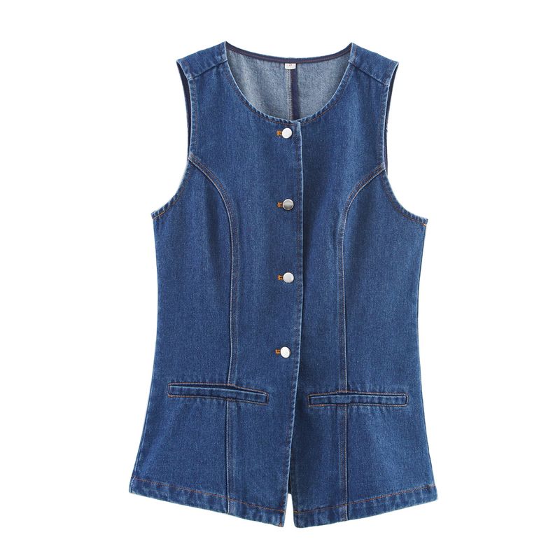 Kaslead New Women Clothes Western Style Fashion Simple and Versatile Two Colors Denim Vest Vest